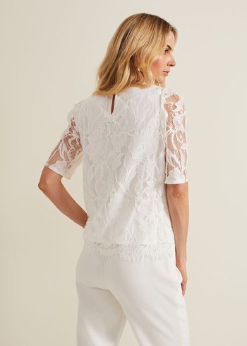 Phase Eight Kaycee Scallop Lace T Shirts White Canada | SMGWCR-975